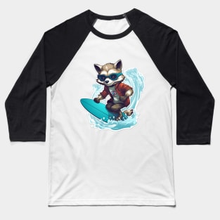 Raccoon Surfing - Raccoon Beach Baseball T-Shirt